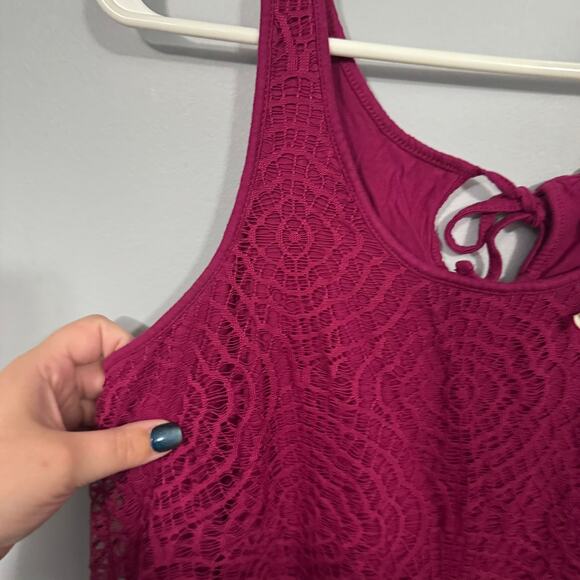 LC Lauren Conrad Reddish Purple Wider Strap Tank Top Women's Size Medium Lacy - Picture 3 of 7